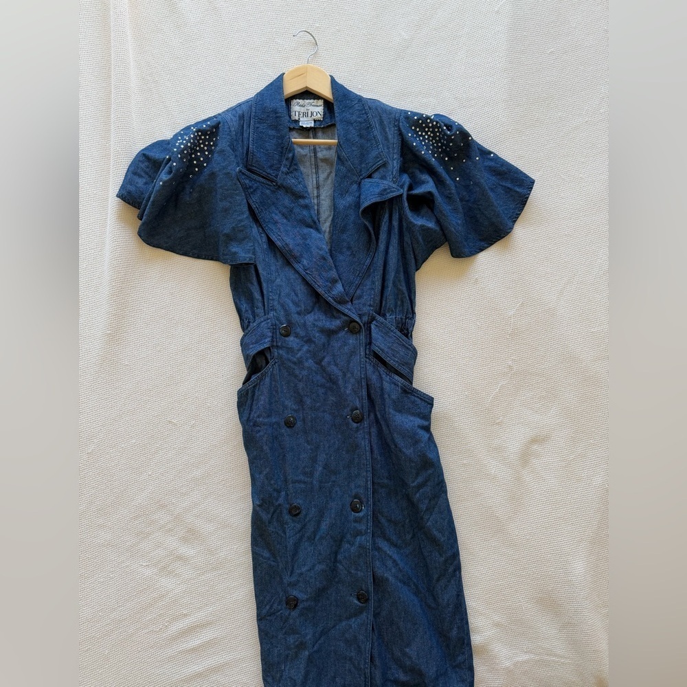 Vintage Rickie Freeman for Teri Jon Blue Denim Double-Breasted Dress‎